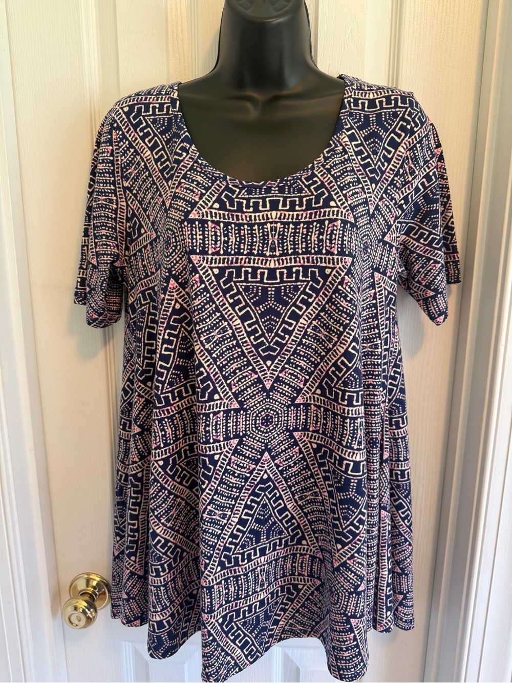 Lularoe Navy Top With Pink/Yellow Design-Small